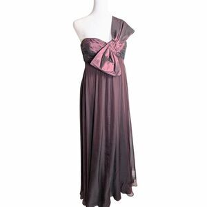 Rickie Freeman Teri Jon Plum Aubergine Silk Pleated One Shoulder Gown Dress 6